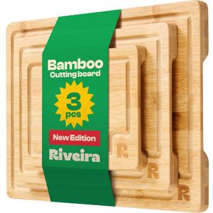 Riveira Bamboo Cutting Boards Versatile and Durable Set: 3 Comfortable Kitchen Boards
