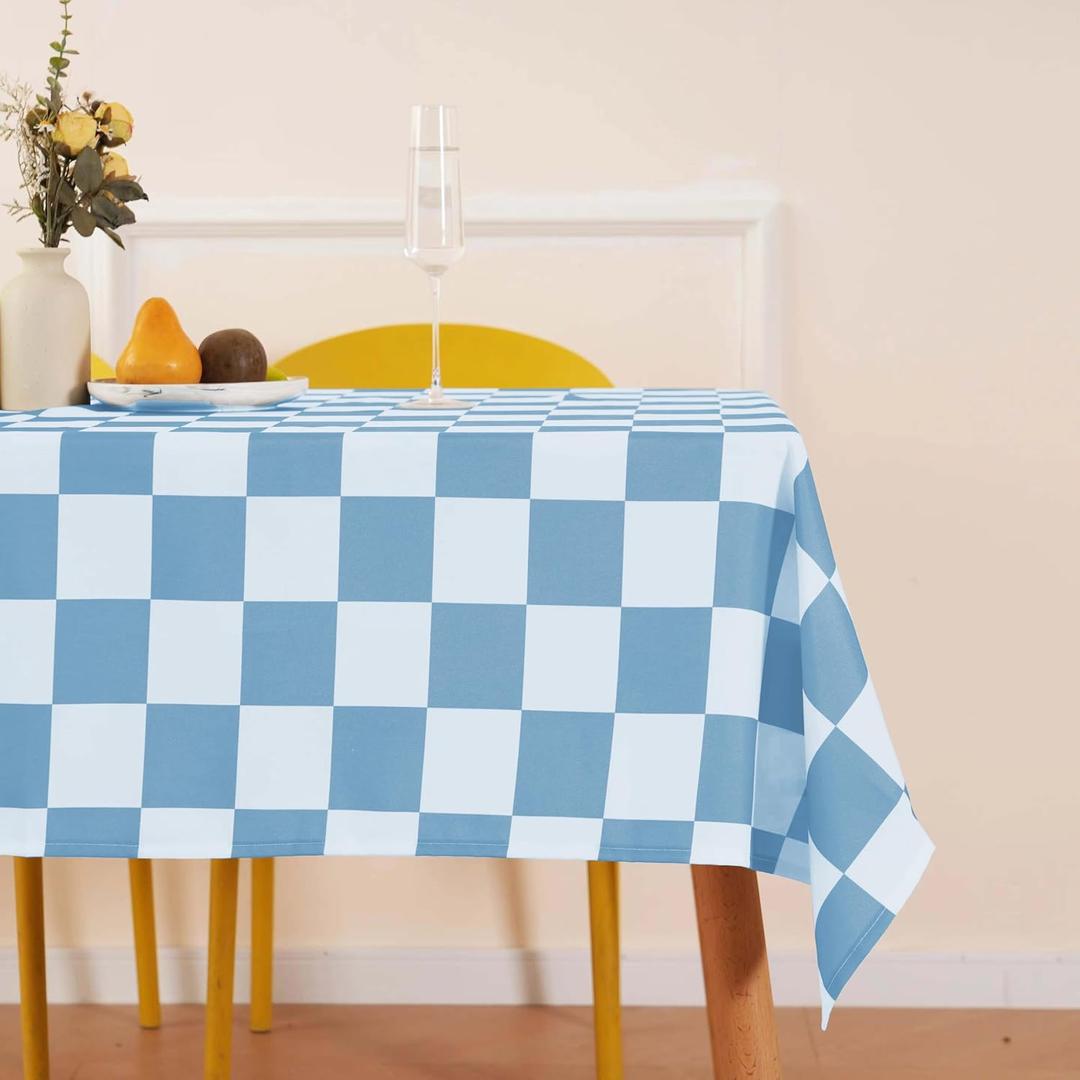 Checkered Table Cloth Rectangle, Classic Blue Checkerboard Tablecloth for Picnic, Racing Party, Dinner Table Cover, Waterproof Washable Wrinkle Resistant 55''x84''