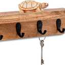 NIRMAN Acacia Wood Rustic Key Holder for Wall, Farmhouse Wall Shelf with 4 Hooks for Entryway Farmhouse Kitchen (10" x 3.5" x 3.5")