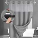 No Hook Shower Curtain and Liner Set,Grey Hotel Waffle Shower Curtain with Liner 75" L x 72" W