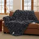 Bedsure Fluffy Bubble Faux Fur Heated Blanket Throw - Super Soft Electric Blanket, Heating with 6 Heating Levels, 4 Time Settings, 3-Hour Auto-Off, Decor Gifts for Home, Grey, 50x60 inches