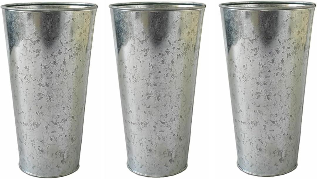 Flowers and Garden Enhance Your Decor with Set of 3 Galvanized Vases/French Buckets - 5" Dia x 9" H Rustic Metal Flower Containers for Floral Arrangements Farmhouse Chic, Vintage Home and Garden Decor