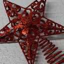 Aneco 10 Inches Metal Glittered Christmas Tree Topper Star Treetop Decoration for Christmas Home Decor, Red