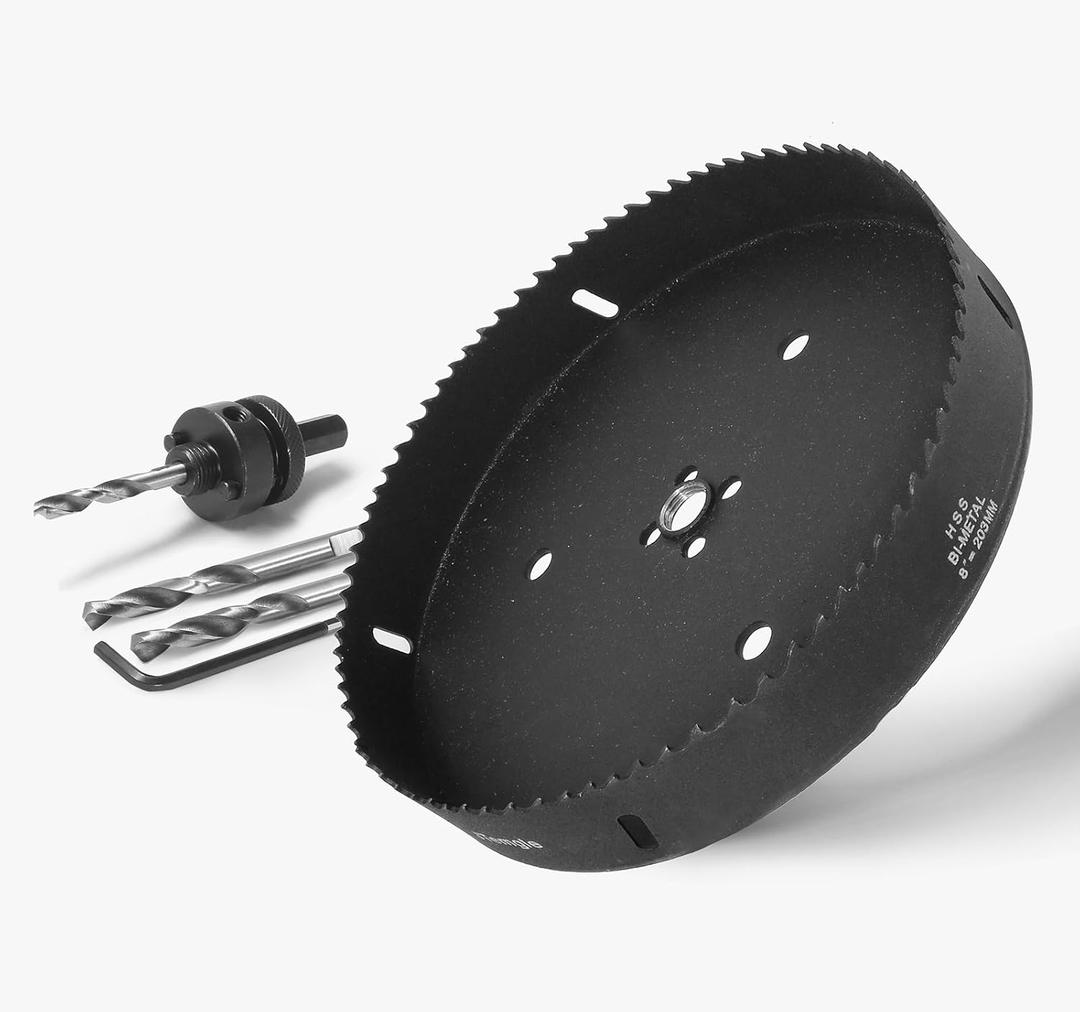 8 Inch Hole Saw with 1/2" Hex Shank Quick Change Arbor, JTemgle Bi-Metal Hole Saw Heavy Duty Hole Cutting Tool for Cornhole Boards, Recessed Lights, Wood, Plastic, Drywall & Soft Metal