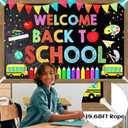 2 x Back To School Backdrop 72x44 Inch Welcome Back To School Decorations Banner First Day of School Banner with 4 Grommets Classroom Poster Bulletin Board Supplies with 19.68 Ft Rope