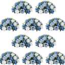 NUPTIO Artificial Flower Centrepieces for Tables - 10 Pcs DustyBlue & White Fake Flowers Roses Balls 13.8in Diameter - Silk Faux Rose Arrangement for Wedding Party Centerpiece Table Decorations