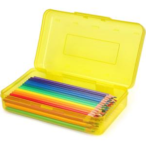 Tamaki 1 Pack Plastic Pencil Box Large Capacity Pencil Boxes Clear Boxes with Snap-tight Lid Stackable Design and Stylish Office Supplies Storage Organizer Box, Yellow