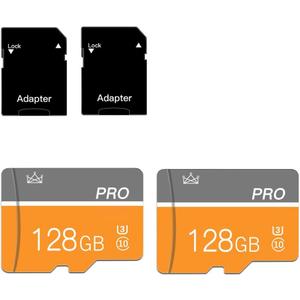 128GB Micro Memory Card Class 10 Memory Card with Adapter Fast Speed TF Card for Tablet/Mobile Phone/Car Audio/Game Console(2 Pcs 128GB)