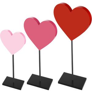 Spiareal 3 Pcs Valentines Day Heart Wooden Sign on Stand Heart Shape Tall Standing Table Signs Love Farmhouse Decorations for Valentines Day Table Party Centerpiece (Red White Pink,Fresh)