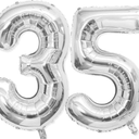 Pack of 3 35 Balloon Number, 40 Inch Silver Foil Balloons Giant Jumbo Helium Number 35 Balloons for 35th Birthday Decorationss Anniversary Events Boys Girls Women Party Decorationss (Silver)