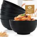 Wheat Straw Bowls Unbreakable Large Salad Bowls 60 OZ Set of 6, Microwave and Dishwasher Safe Large Plastic Bowl, Big Bowl for Eating, Serving Soup, Ramen, Popcorn (Black)