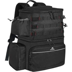 MATEIN Fishing Backpack, Water Resistant Fishing Tackle Box Bag with Rod Holders & Cooler, Gear Gifts for Men (Black - Large)