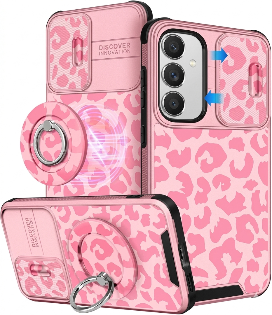 Samsung Galaxy S24 Ultra Case - with Ring Stand & Camera Cover Aesthetic Cute Designed Samsung S24 Ultra Phone Case Compatible with Magsafe,  Pink