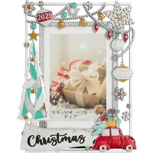 LARAINE Picture Photo Frame 5x7 Metal 2025 Christmas Red Car High Definition Display Pictures for Tabletop Home Decorative Holiday Gift (Silver(2025))