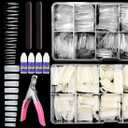 Yokilly 1000PCS Square Nail Tips and Glue, Clear Natural False Acrylic Nail Tips, Half Cover 10 Sizes French Artificial Nail Tips Manicure with Nail Clipper, Nail Files and Glue for Dip Powder