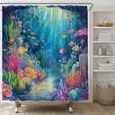 Ocean Underwater World Shower Curtain Colorful Tropical Fishes Coral in The Deep Sea Fabric Bathroom Decor Set with Hooks,(70" WX70 H)