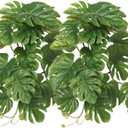 2Pack Reptile Fake Plants for Terrarium, Snake Tank Accessories, Habitat Decor Artificial Hanging Plants with Suction Cup - Fake Monstera