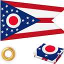 Ohio Flag 3x5 FT Outdoor, Double Sided Heavy Duty 210D Polyester Fabric, Embroidered Circle & Stars and 4 Rows Stitching Fly Ends with 2 Brass Grommets | State of Ohio OH Flag for Indoor Home Wall