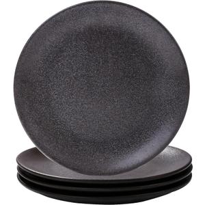 Black Plates Set, Ceramic Dinner Plates, 8 Inch Japanese Ceramic Plates Set of 4