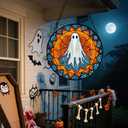 Stained Glass Window Hanging - Halloween Decorations White Ghost Suncatcher for Doors Garden Indoor Spooky Funny Blue Sun Catchers Gothic Decor Horror Gifts for Women Men Friend 7.8 in