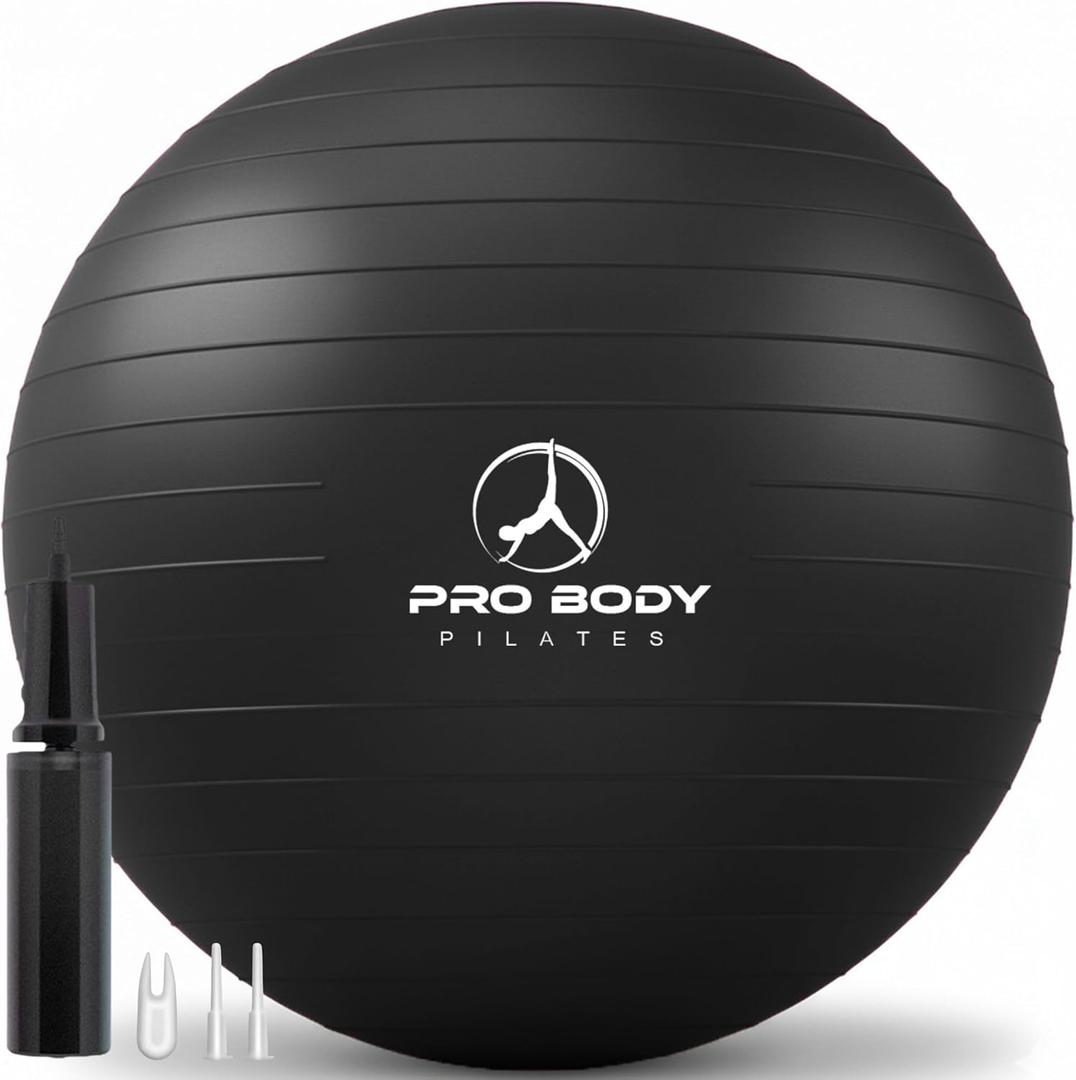 ProBody Pilates Exercise Ball - Multiple Sizes Gym Grade Balance Ball for Fitness, Yoga, Workout, Pregnancy & Physical Therapy (M: 19-22 inches/48-55 cm, Black)