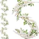 Wisteria Hanging Flowers Garland Wedding - Decorations Arch Flower Garlands for Wall 4 Pack Backdrop Decor Outdoor Fake White Floral Vines for Home Party Flores Artificiales para Decoracion