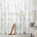 HOMEIDEAS Non-See-Through Sage Green and White Privacy Sheer Curtains 52 X 63 Inch Length 2 Panels, Leaf Floral Printed Light Filtering Semi Sheer Window Curtains Drapes for Bedroom Living Room