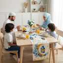 Eid Mubarak Table Runner Table Decorations 2 Pack Blue and Gold Holiday Kitchen Dining Table Runners with Moon Star and Lantern Flower for Home Party Decor 13 x 72 Inch