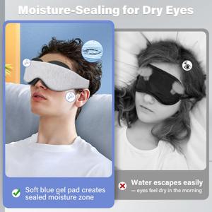 Dry Eye Sleep Mask  100% Blackout Sleep Goggles for Dry Eyes, Adjustable Hydrating Eye Mask for Sleeping, Soft Silicone Moisture Goggles for Men & Women, Great for Travel, Shift Work, Grayish-White