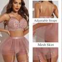 Avidlove Lace Garter Lingerie for Women Mesh Mini Skirt Nightwear Babydoll Bodysuit (Pink)