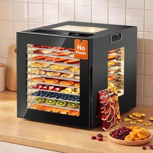 Manastin Food Dehydrator Machine 10 Stainless Steel Trays, 850W Dryer for Meat Jerky, Fruit, Herbs, Yogurt & Dog Treats, 95-167 Dehydrated Dryer, 48H Timer, 10 Presets, Overheating Protection, Black