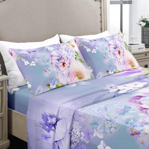 YIYEA Twin Sheets Set, Luxury 1800TC Hotel Quality Double Brushed Microfiber Floral Bed Sheets for Twin Size Bed, Extra Soft, Deep Pocket, Shrinkage and Fade Resistant, 3PC (Twin)