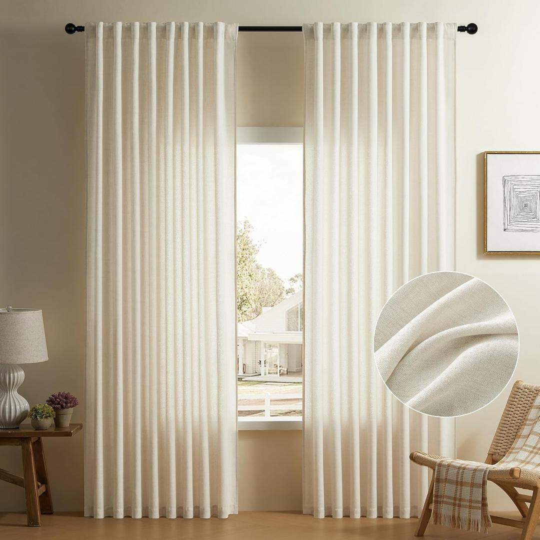 DaysU Ivory Linen Curtains 84 Inch Length 2 Panels Set Semi Sheer Light Filtering Privacy Added Living Room Bedroom (54"W x 84"L (Pack of 2))