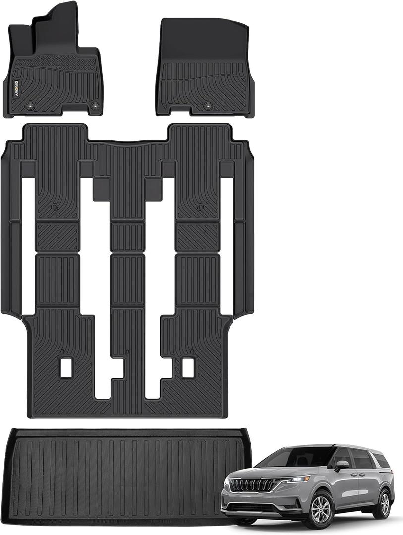 GINOWY-Floor Mats &Cargo Liner for Kia Carnival 2022-2025 MPV 8 Passenger(NOT for Prestige and Hybrid Models), All Weather Car Mats for LX w/seat Package, EX, SX Carnival Accessories