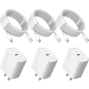 10FT iPhone Fast Charger,3Pack Extra Long[Apple MFi Certified]iPhone Charger Fast Charging Quick 10Foot USB C to Lightning Cable Cord Adapter Block for iPhone 14 Pro Max/14 Plus/13/12Mini/11/XS/X/iPad