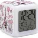 Romantic Paris Eiffel Tower Alarm Clock for Kids Boy Girl 7 LED Color Changing Wake Up Clock Home Decor Bedroom Digital with Temperature Display