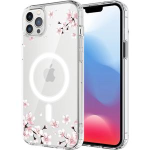 Magnetic Sakura Case for iPhone 13 Pro Compatible with MagSafe Wireless Charging Cute Cherry Blossom Design Shockproof Anti-Scratch Cover for Men&Women (Clear) for iPhone 13 Pro