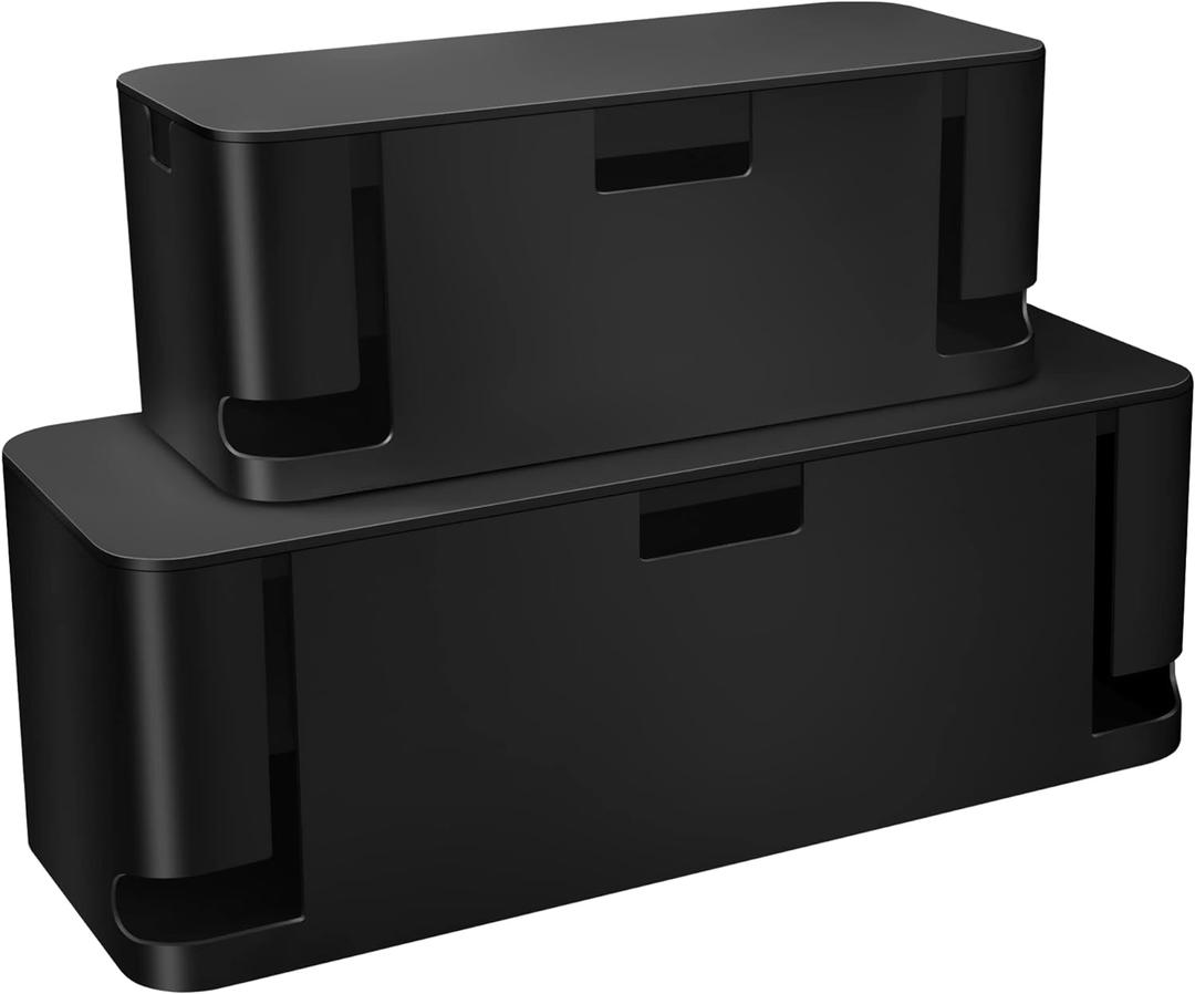 ZhiYo Cable Management Box Black, 2-Pack Cord Organizer Box - Extra Large and Medium Size, Cord Hider Box to Conceal Power Strips on Desk or Floor, Made from Electrically Safe ABS Material