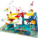 Race Track Car Toy for Kids Dinosaur Adventure Vehicle Playset with 5 Mini Cars & Road Map Race Car Track Toys Educational Toy for 3 4 5 6 7 Year Old Boys Girls