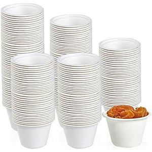 ECOLipak 200 Pack 4 oz Compostable Portion Cups, 100% Biodegradable Souffle Cups, Disposable Paper Cups for Condiment Samples