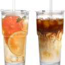 20oz Glass Tumblers with Lids and Straws,2PCS Glass Cups with Lids and Straws,Iced Coffee Cups with Lid,Drinking Glasses for Juice, Smoothies