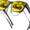 XVXV Night Vision Glasses Fit Over Glasses for Men Women - Polarized Anti Glare HD Yellow Lens Night Driving (Matte Black/Yellow)