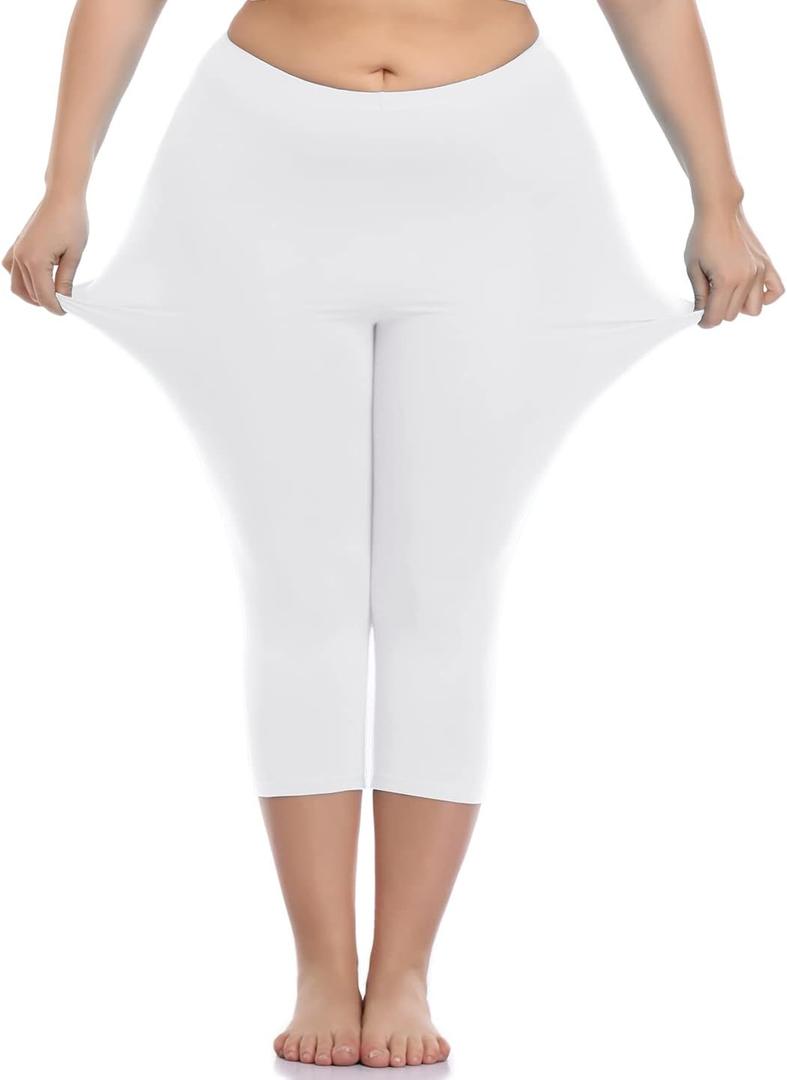 VOGUEMAX Women's Capri Leggings Plus Size Stretch and Comfy High Waisted Three-Quarter Leggings Plus (XXL)