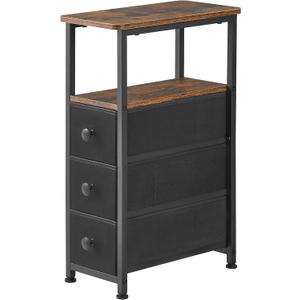 End Table, Narrow Side Table with 3 Fabric Drawers, Slim Nightstand, Small Bedside Table with Storage, Living Room, Bedroom, Rustic Brown HKET1300BR