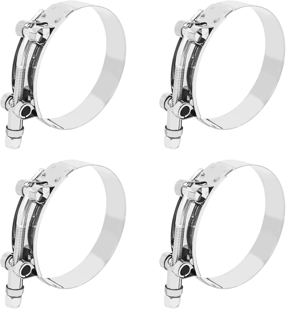 2.5 Inch Stainless Steel 304 T-Bolt Hose Clamps, 63-71mm Adjustable T-bolt Pipe Clamp for Exhaust System Turbo Intake Fuel Line, Radiator Hose Clamps for 2.5 inch Hose ID- Pack of 4
