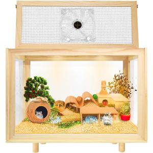 Large Hamster Cages - Wooden Hamster Mice and Rat Habitat with Ventilator Small Animal Cages for Rabbits, Guinea Pigs with Waterproof Bottom Plate