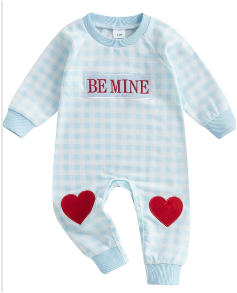 Baby Girl Boy Outfit Be Mine Embroidery Romper Palid Love Heart Jumpsuit Sweet Cute Fall Clothes 3-6 Month