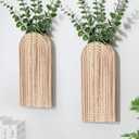 Wooden Wall Planter Vase Set of 2, Boho Hanging Planter for Indoor Plants & Flowers, Natural Wood Wall-Mounted Planters for Art Home Decor - Living Room, Bedroom, Bathroom, Patio (Natural Wood)