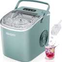 EUHOMY Countertop Ice Maker Machine with Handle, 26lbs Per Day, 9 Ice Cubes Ready in 6 Mins, Auto-Cleaning Portable Ice Maker with Basket and Scoop, for Home/Kitchen/Camping/RV (Green) (11.57"D x 11.42"W x 8.74"H)