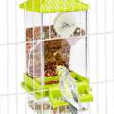Hamiledyi Automatic Bird Feeder No Mess Bird Cage Feeder Seed Food Container with Perch Transparent Parrot Cage Accessories for Parakeets, Budgies, Cockatoos, Finches, Lovebirds, Canaries (Green)